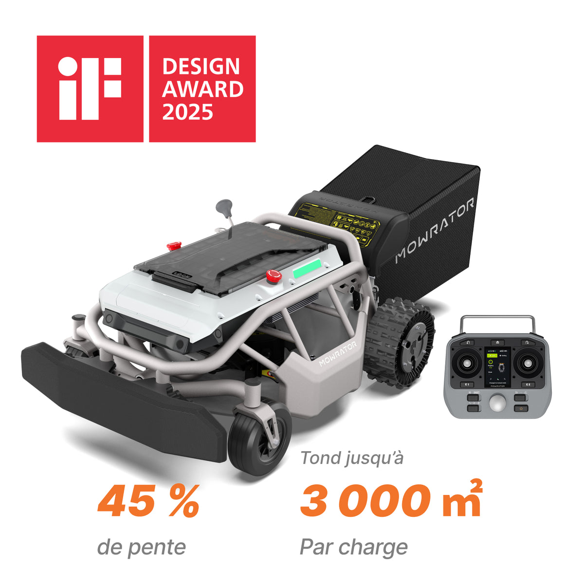 mowrator s1 2wd – tondeuse télécommandée 45 % avec broyage et aspiration des feuilles