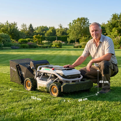 Mowrator S1 4WD – Tondeuse pour pentes jusqu’à 85 % avec broyage et aspiration des feuilles (roues larges)