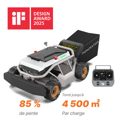 Mowrator S1 4WD – Tondeuse pour pentes jusqu’à 85 % avec broyage et aspiration des feuilles (roues larges)