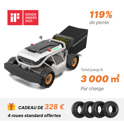 Pack Mowrator S1 4WD – Pente de 119 % (50°), nettoyage des feuilles et pneus haute adhérence