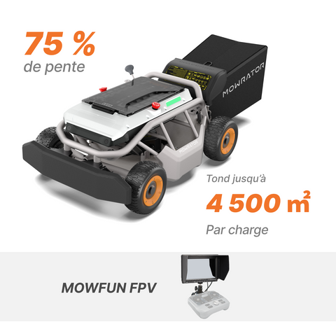 Pack IndoorMow : Mowrator S1 4WD 18 Ah – Tonte sur pentes jusqu’à 75 % + pilotage FPV MOWFUN