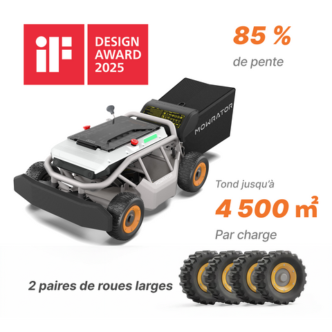 Mowrator S1 4WD 18 Ah – Tondeuse pour pentes jusqu’à 85 % (40°) avec broyage et aspiration des feuilles