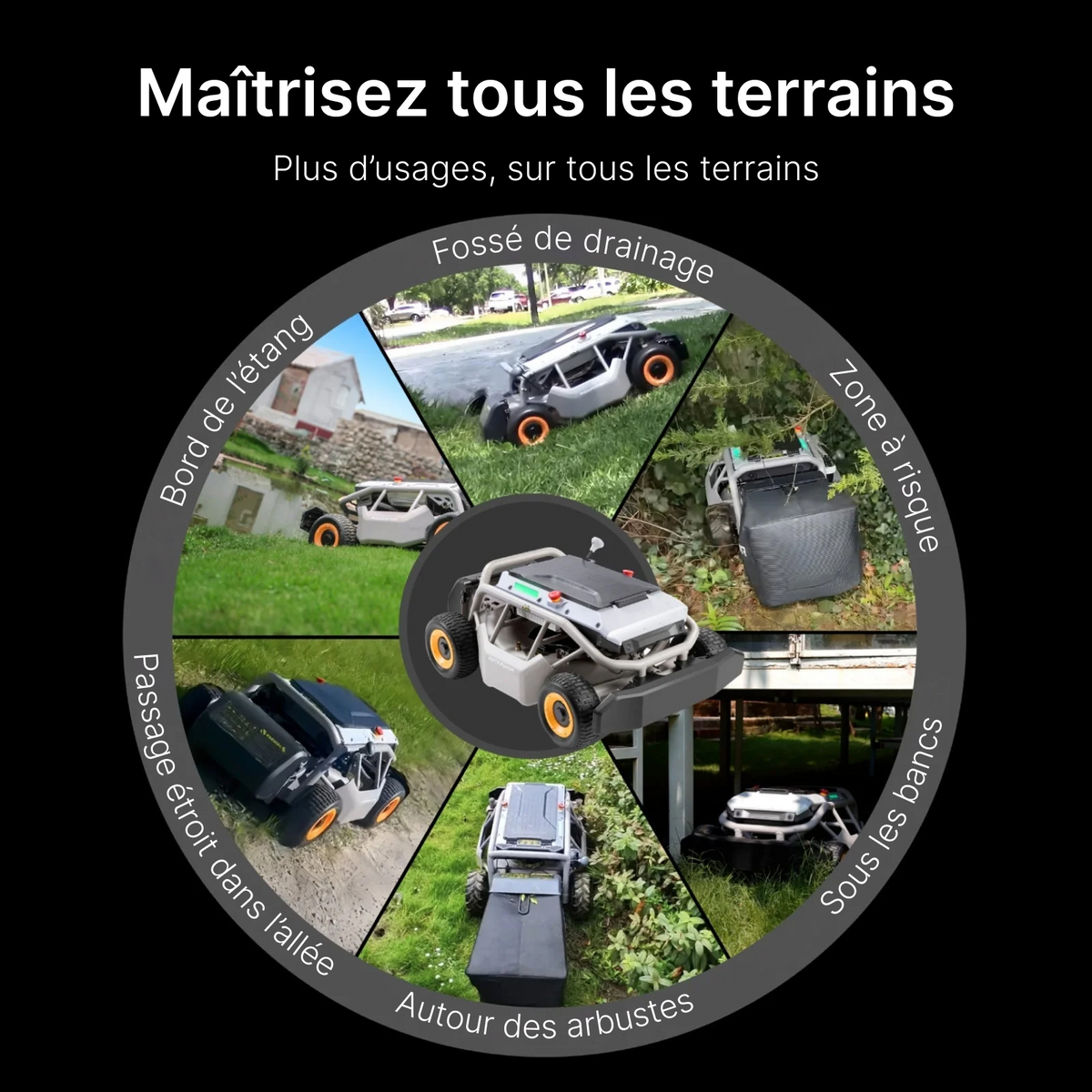 mowrator s1 4wd – tondeuse pour pentes jusqu’à 85 % avec broyage et aspiration des feuilles (roues larges)