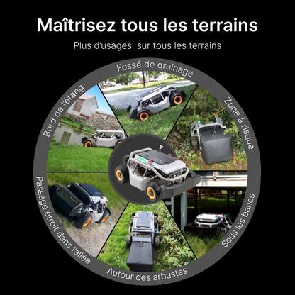 Mowrator S1 4WD – Tondeuse pour pentes jusqu’à 85 % avec broyage et aspiration des feuilles (roues larges)