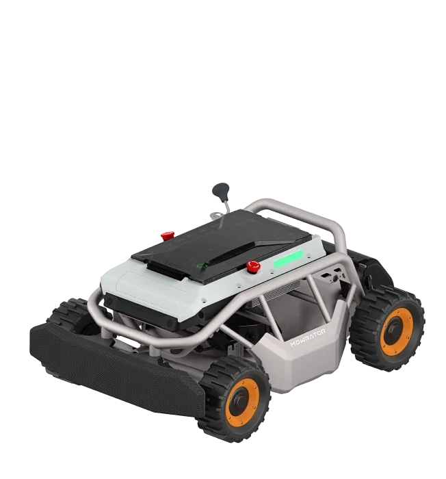 Mowrator S1 4WD – Tondeuse pour pentes jusqu’à 85 % avec broyage et aspiration des feuilles (roues larges)
