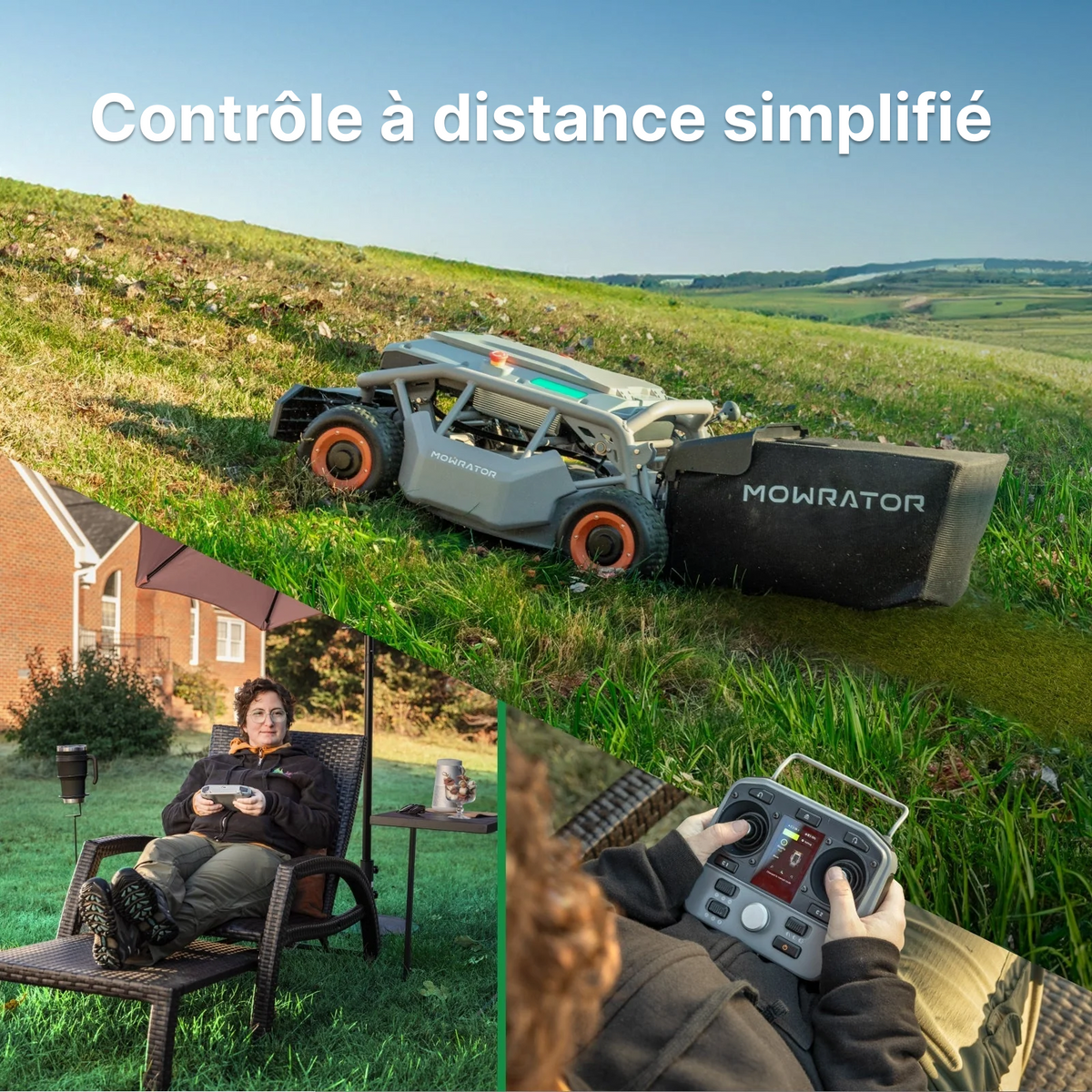mowrator s1 4wd – tondeuse pour pentes jusqu’à 85 % avec broyage et aspiration des feuilles (roues larges)