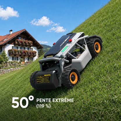 Mowrator S1 4WD – 119 % (50°), nettoyage des feuilles, équipé de pneus haute adhérence