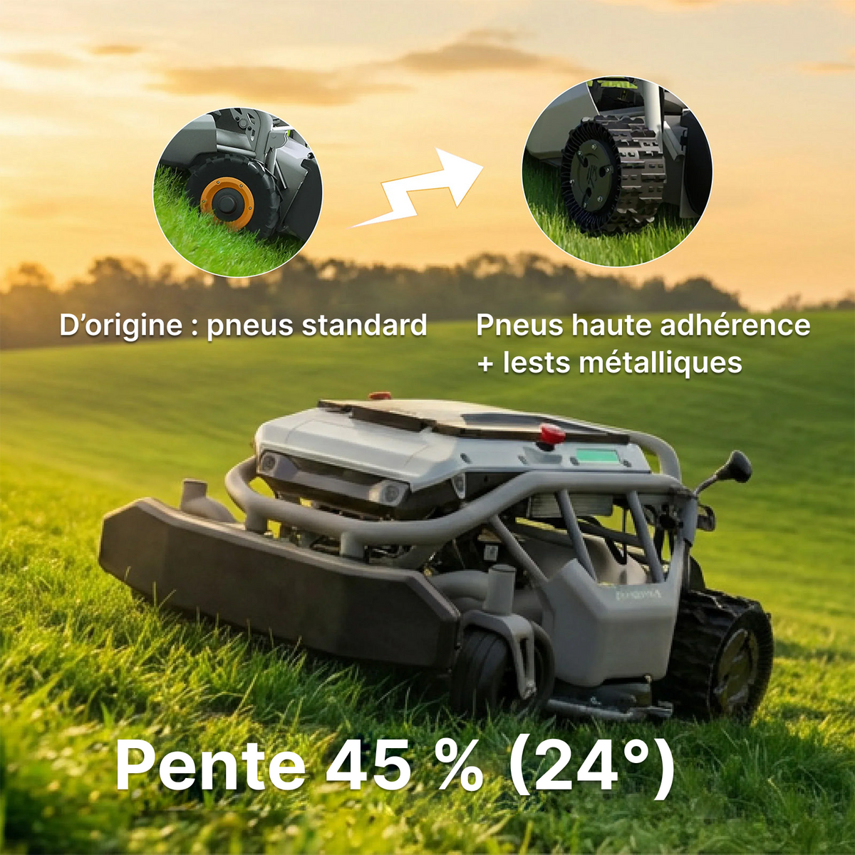 mowrator s1 2wd – tondeuse télécommandée 45 % avec broyage et aspiration des feuilles