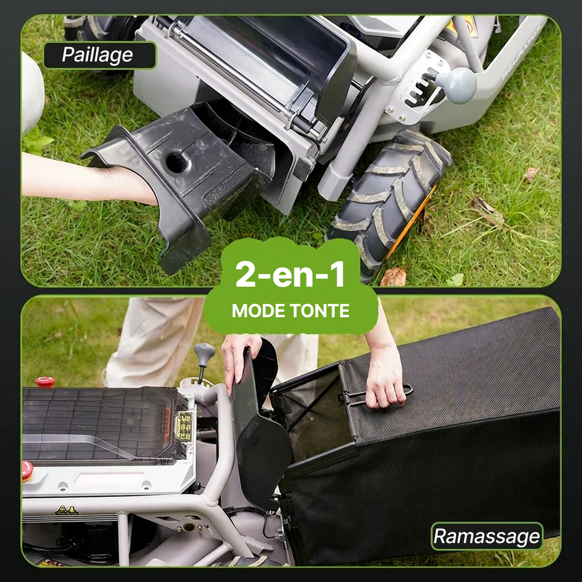 mowrator s1 4wd – tondeuse pour pentes jusqu’à 85 % avec broyage et aspiration des feuilles (roues larges)