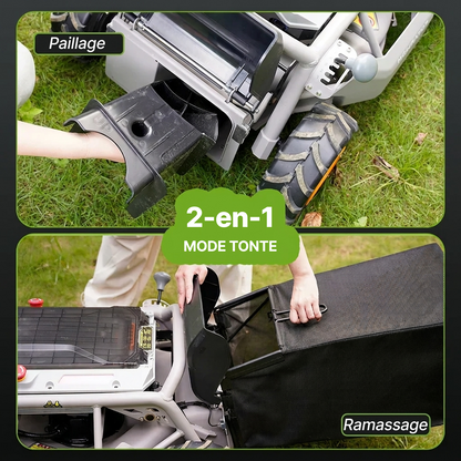 Mowrator S1 4WD – Tondeuse pour pentes jusqu’à 85 % avec broyage et aspiration des feuilles (roues larges)
