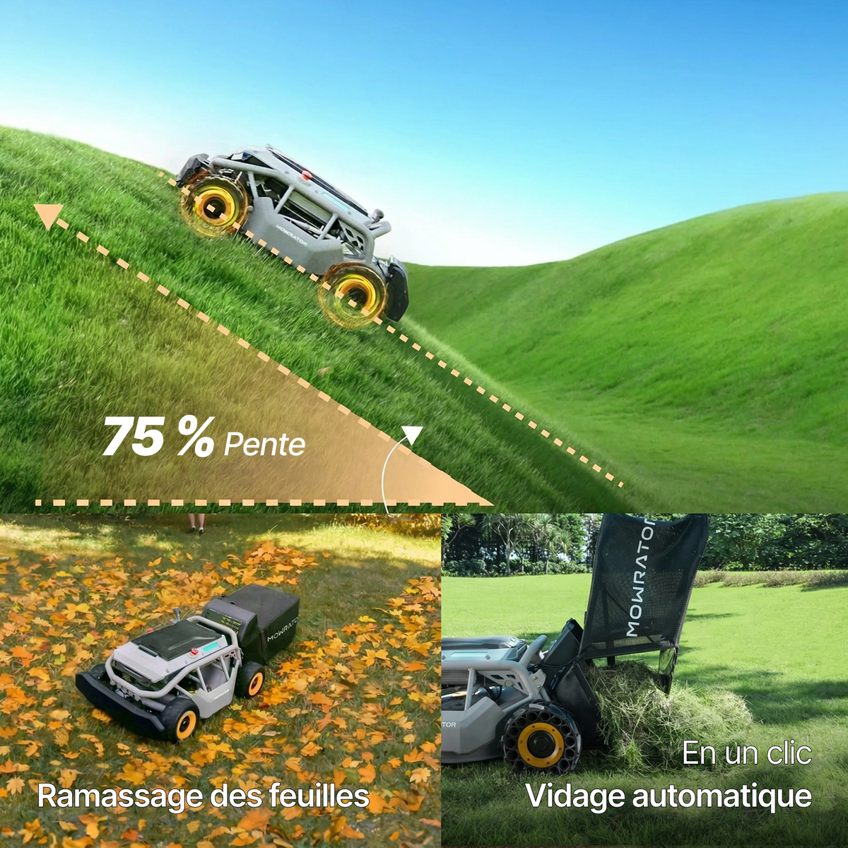 mowrator s1 4wd 12 ah – pack pro nettoyage des feuilles | broyage puissant, tonte en pente et vidage automatique