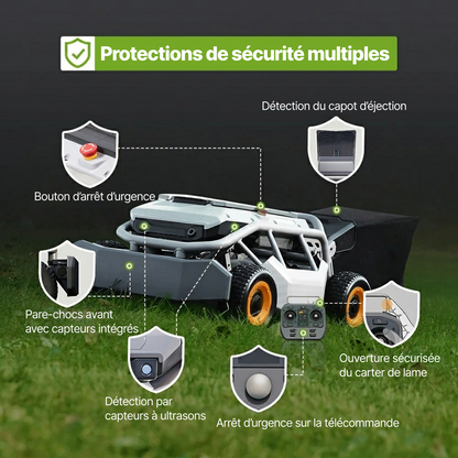 Mowrator S1 4WD – Tondeuse pour pentes jusqu’à 85 % avec broyage et aspiration des feuilles (roues larges)