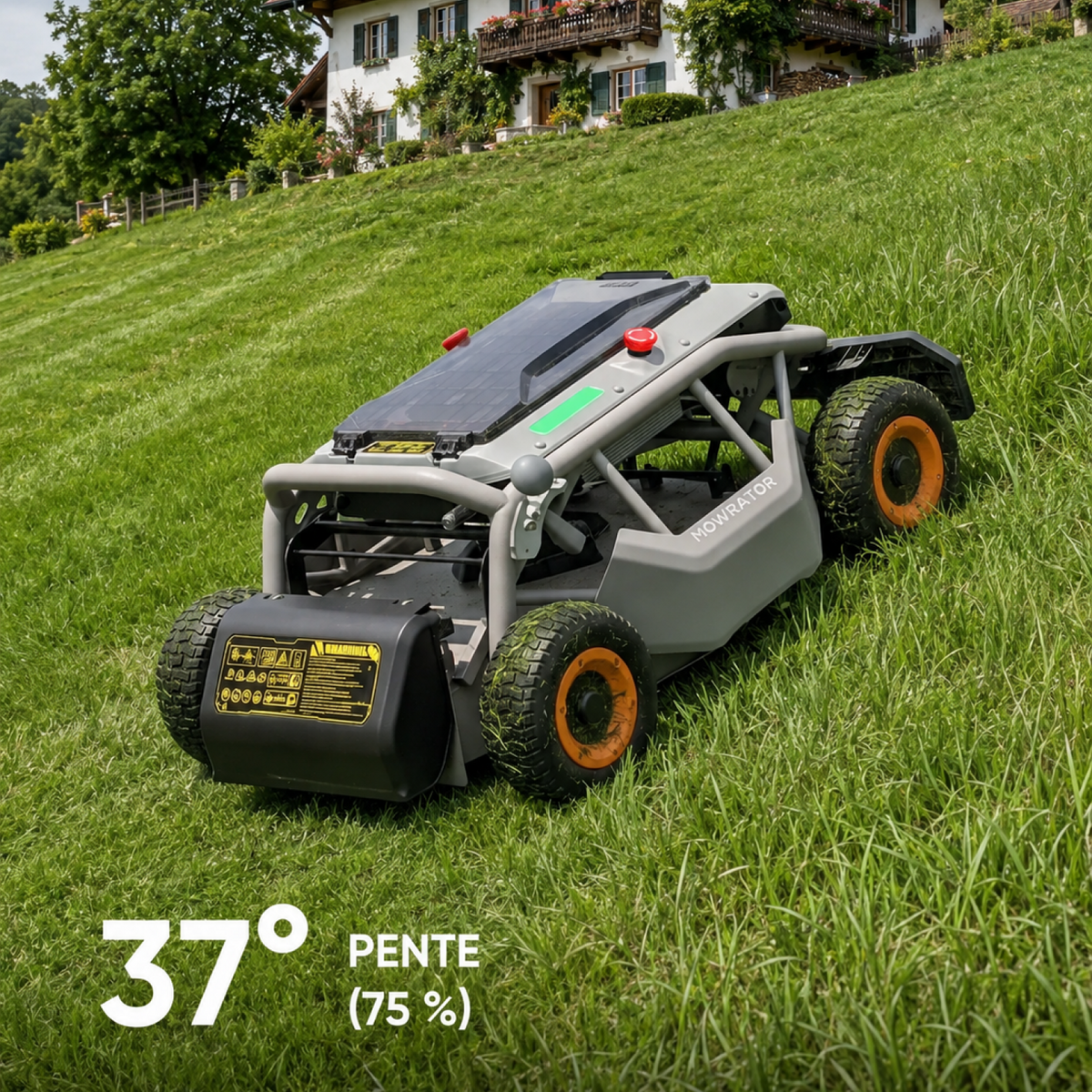mowrator s1 4wd – tondeuse pour pentes jusqu’à 75 % avec nettoyage des feuilles