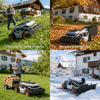 Pack S1 4WD 18 Ah toutes saisons – Pentes jusqu’à 119 % (50°), pneus haute adhérence