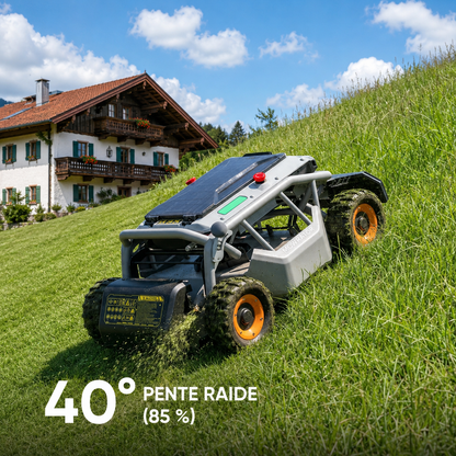 Mowrator S1 4WD – Tondeuse pour pentes jusqu’à 85 % avec broyage et aspiration des feuilles (roues larges)